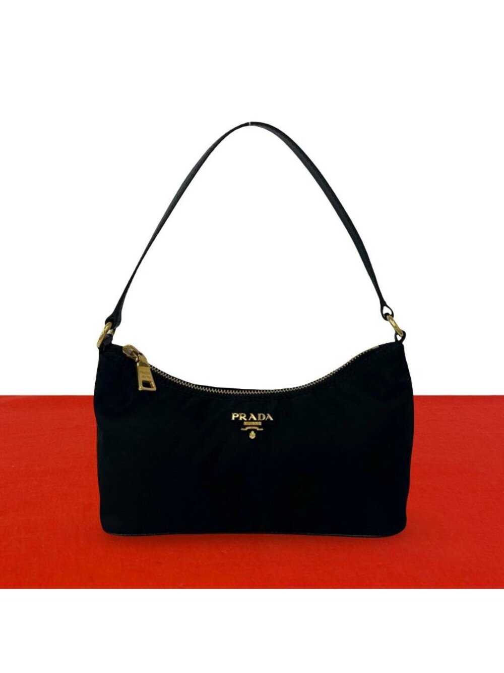 Prada Logo Tessuto Nylon Saffiano Leather Mini Handbag Pouch Black